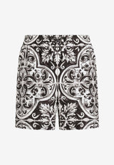 Dolce & Gabbana Majolica Print Swim Shorts Monochrome M4A13TFIM6JHY5DQ_MAIOLICA 2L NERO_29846991
