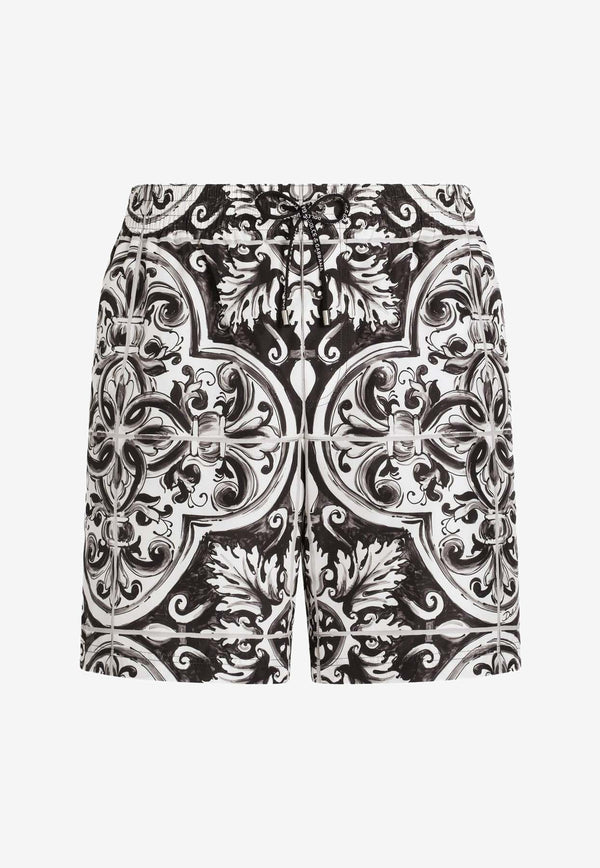 Dolce & Gabbana Majolica Print Swim Shorts Monochrome M4A13TFIM6JHY5DQ_MAIOLICA 2L NERO_29846991