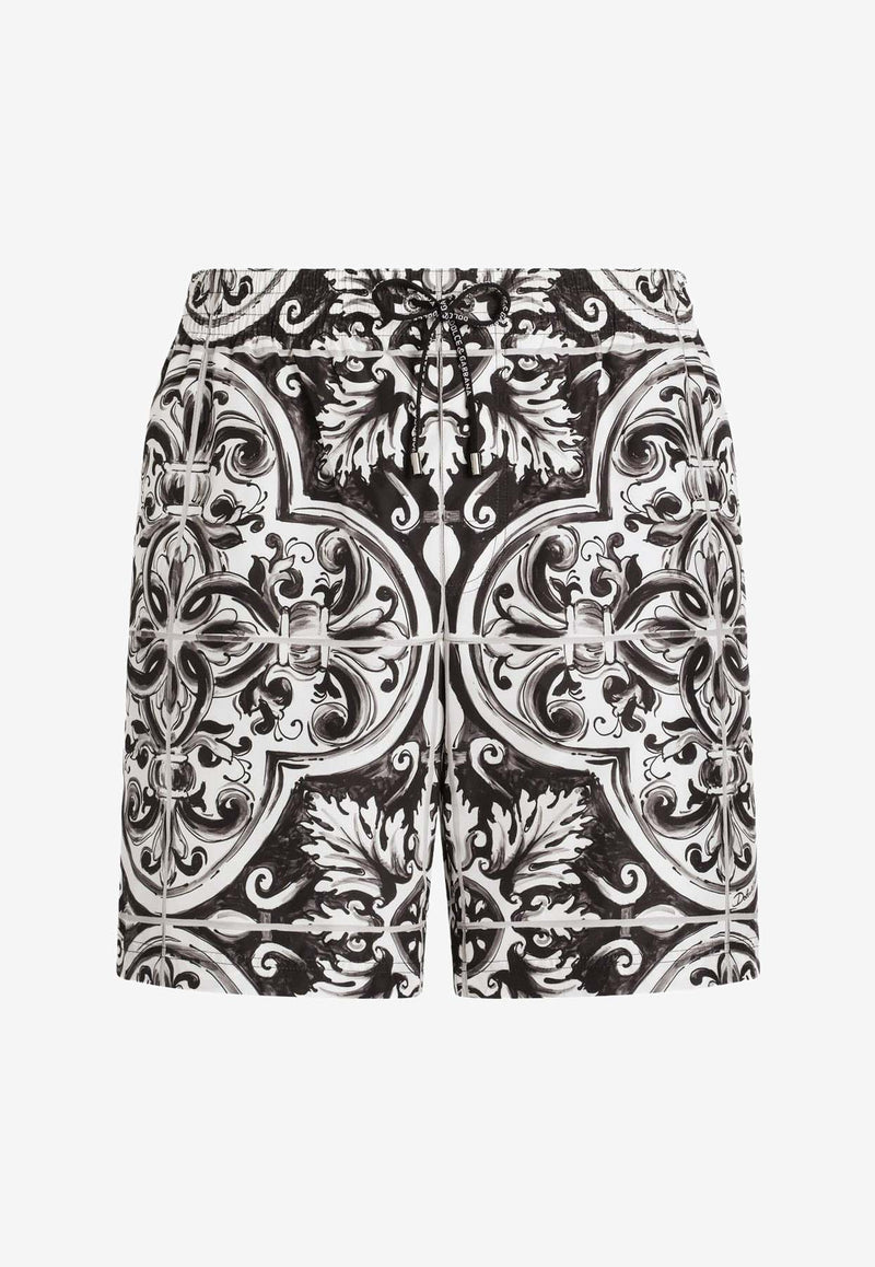Dolce & Gabbana Majolica Print Swim Shorts Monochrome M4A13TFIM6JHY5DQ_MAIOLICA 2L NERO_29846991