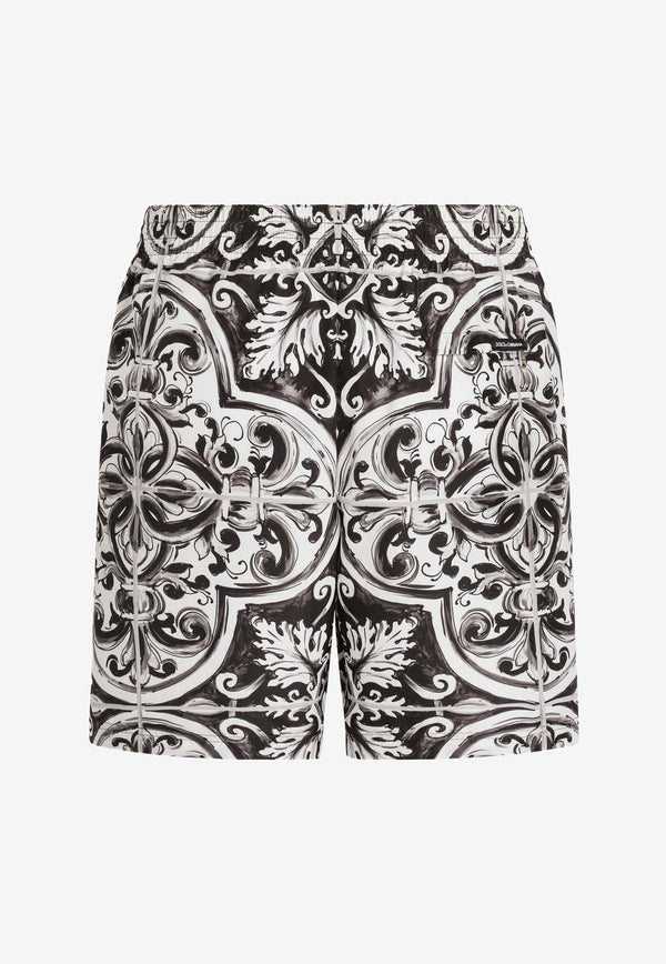 Dolce & Gabbana Majolica Print Swim Shorts Monochrome M4A13TFIM6JHY5DQ_MAIOLICA 2L NERO_29846991