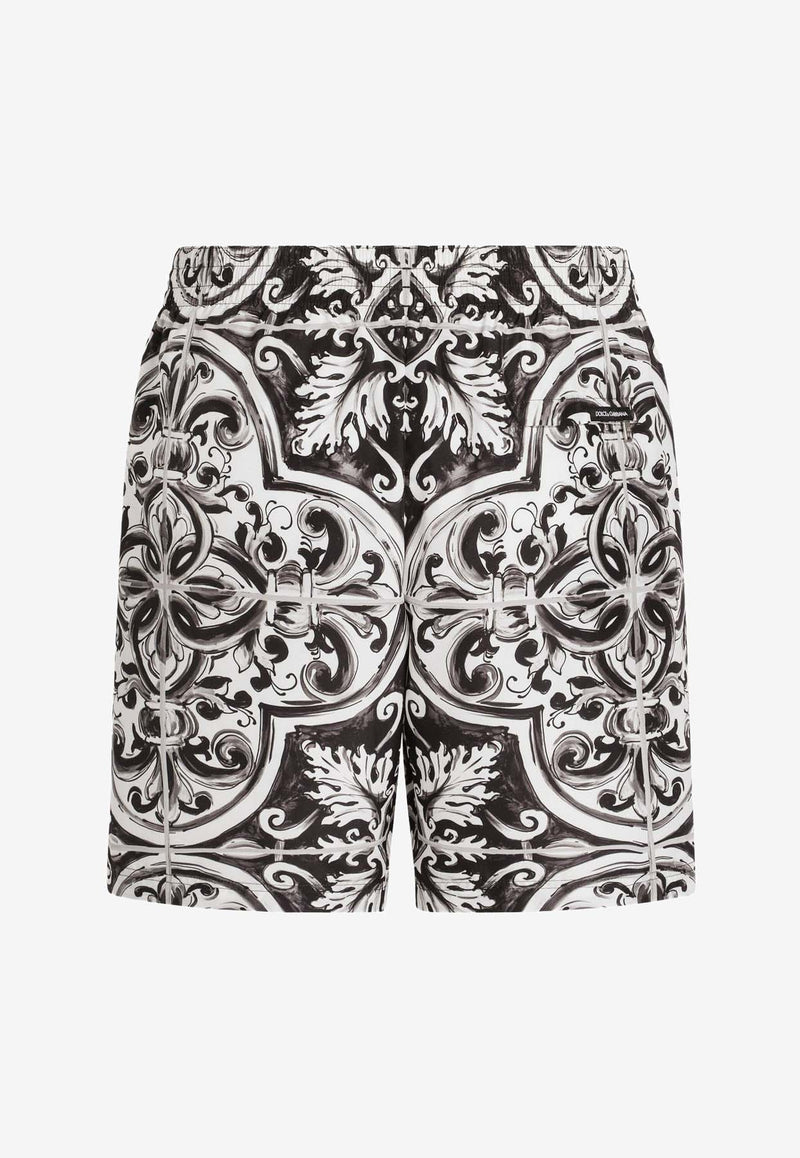 Dolce & Gabbana Majolica Print Swim Shorts Monochrome M4A13TFIM6JHY5DQ_MAIOLICA 2L NERO_29846991