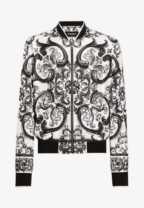Dolce & Gabbana Majolica Print Silk Bomber Jacket Monochrome G9BLZTHI1S6HX5DQ_MAIOLICA 3L NERO_29842138