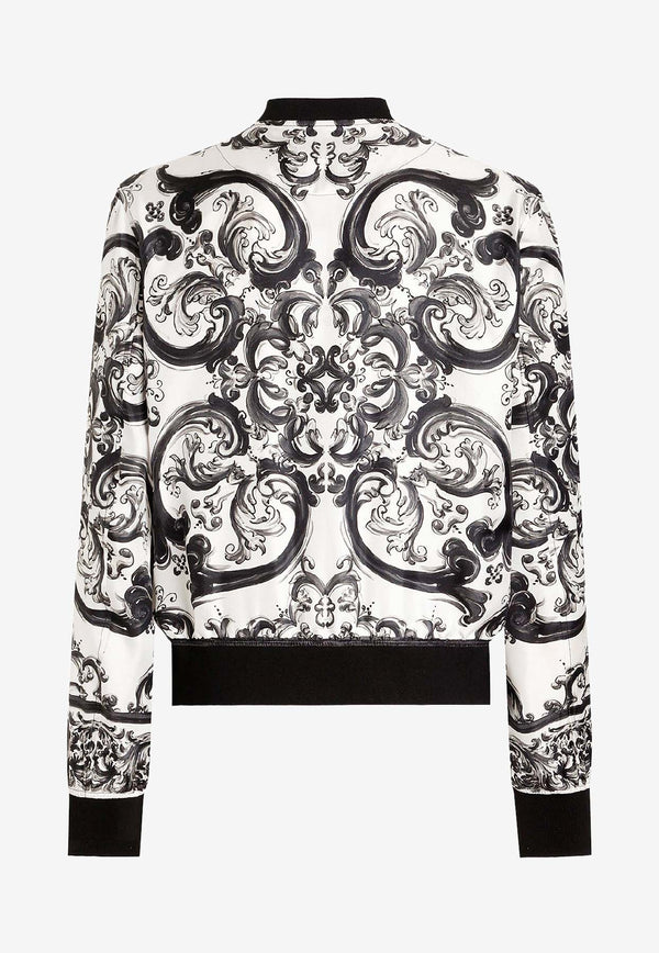 Dolce & Gabbana Majolica Print Silk Bomber Jacket Monochrome G9BLZTHI1S6HX5DQ_MAIOLICA 3L NERO_29842138