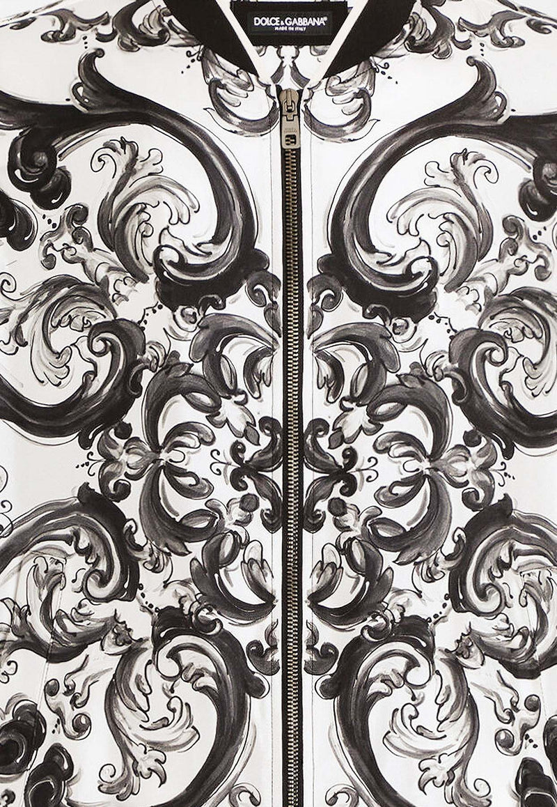 Dolce & Gabbana Majolica Print Silk Bomber Jacket Monochrome G9BLZTHI1S6HX5DQ_MAIOLICA 3L NERO_29842138