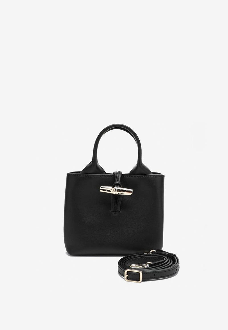 Longchamp XS Le Roseau Leather Top Handle Bag Black 10278HGC/R_LONG-001