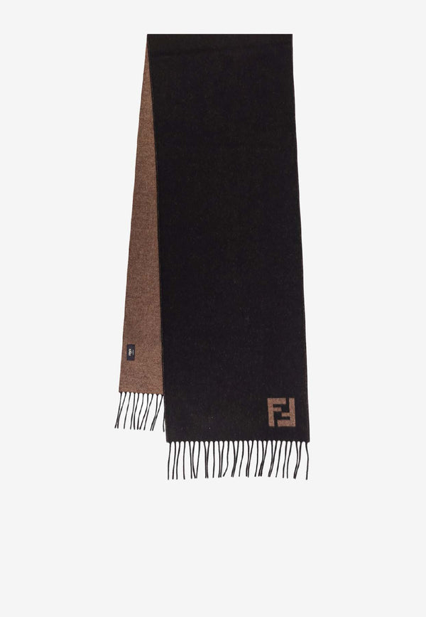 Fendi Two-Tone FF Logo Fringed Scarf Black FXS734AYBFF1TTF_NERO+SABBIA_29851656