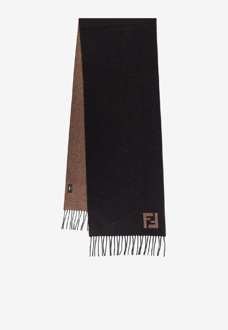 Fendi Two-Tone FF Logo Fringed Scarf Black FXS734AYBFF1TTF_NERO+SABBIA_29851656