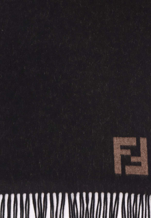 Fendi Two-Tone FF Logo Fringed Scarf Black FXS734AYBFF1TTF_NERO+SABBIA_29851656