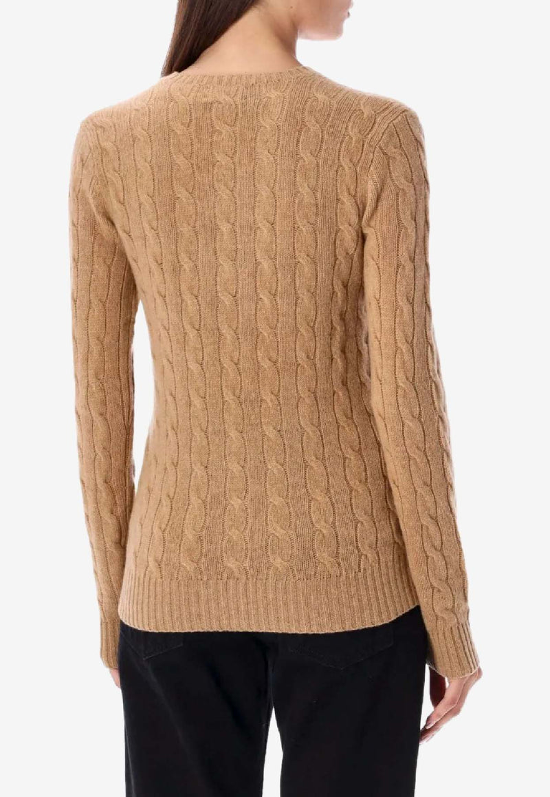 Ralph Lauren Julianna Cable Knit Logo Sweater Beige 211971865002