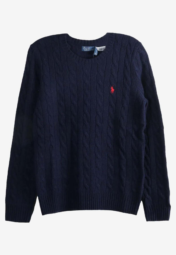 Ralph Lauren Julianna Cable Knit Logo Sweater Navy 211971865003