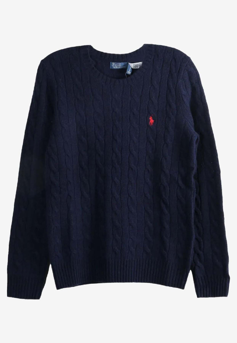 Ralph Lauren Julianna Cable Knit Logo Sweater Navy 211971865003