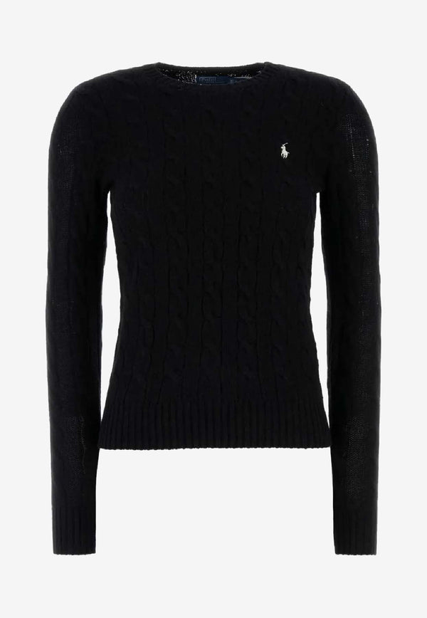 Ralph Lauren Julianna Cable Knit Logo Sweater Black 211971865005