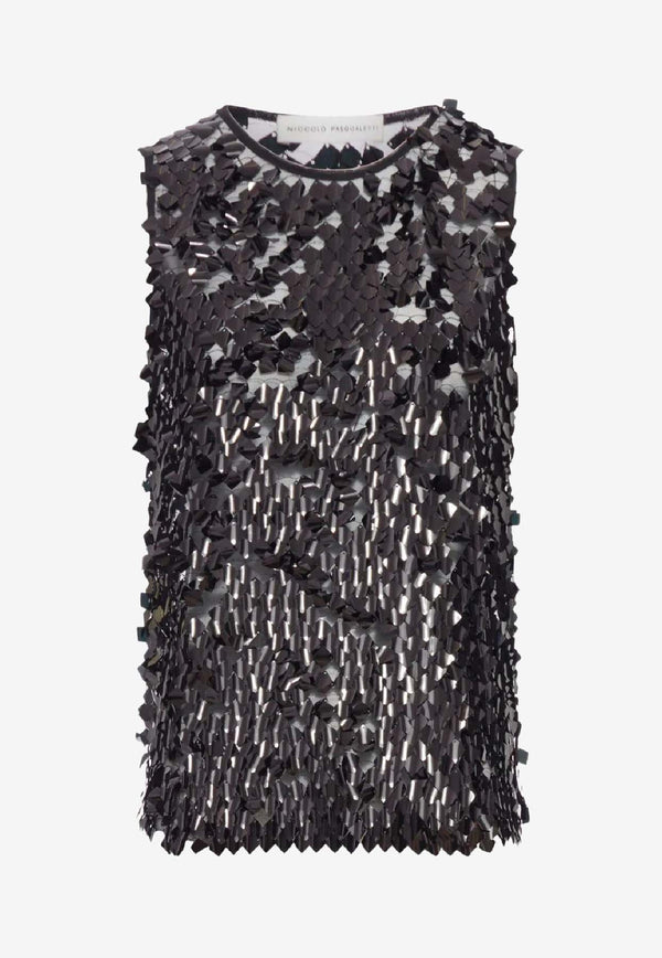 Niccolò Pasqualetti Canotta Sequined Top Black NP08T001SDST_B