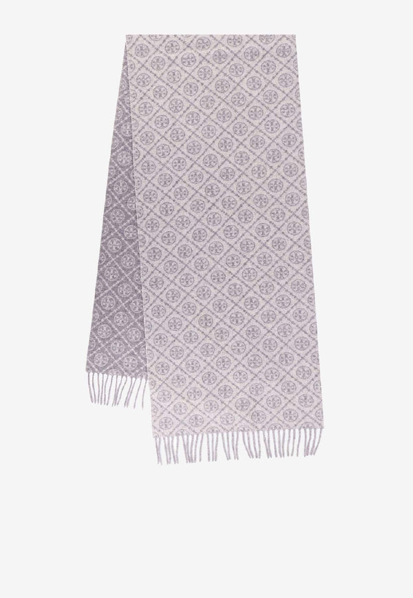 Tory Burch T Monogram Oblong Wool-Blend Scarf Gray 164571020_Gray_40005165