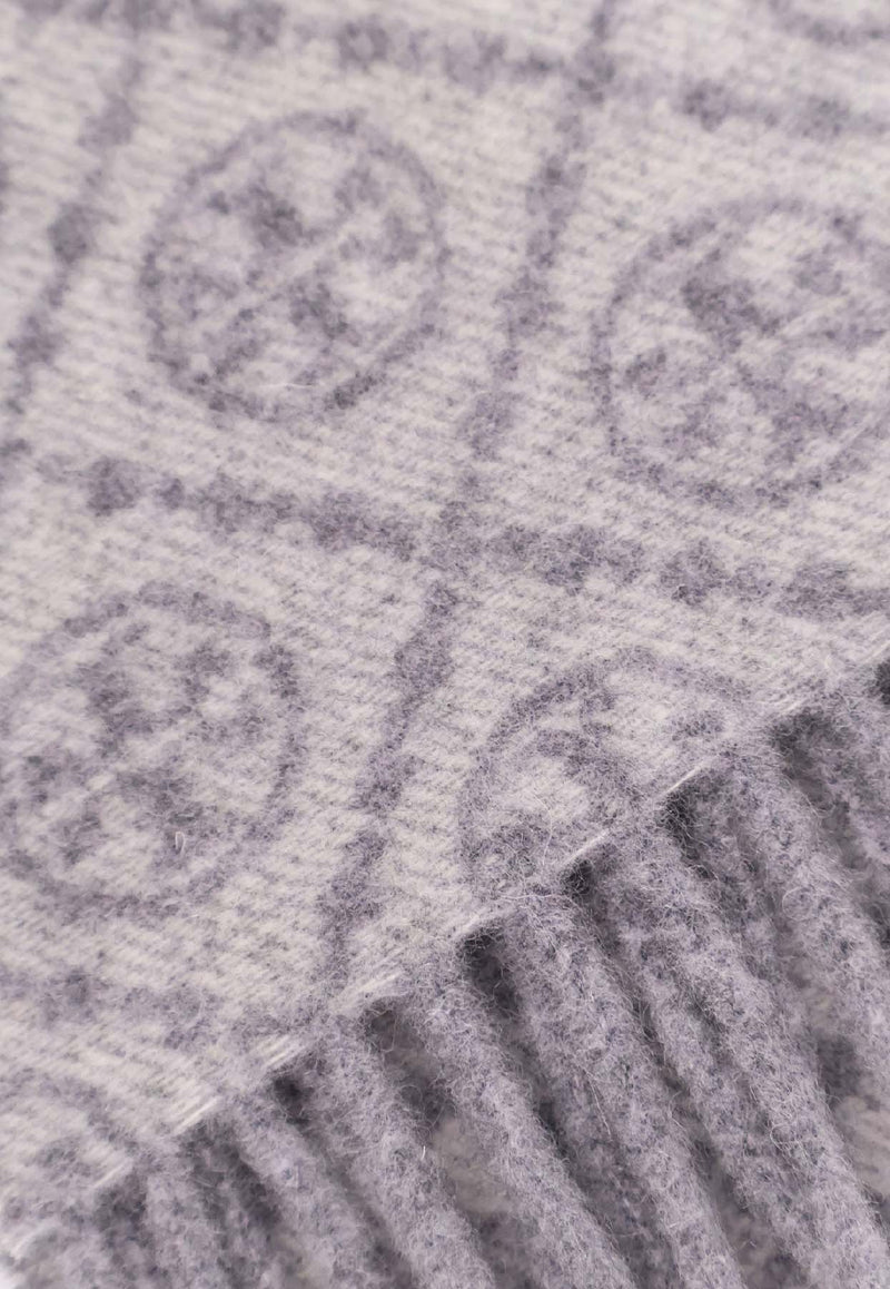 Tory Burch T Monogram Oblong Wool-Blend Scarf Gray 164571020_Gray_40005165