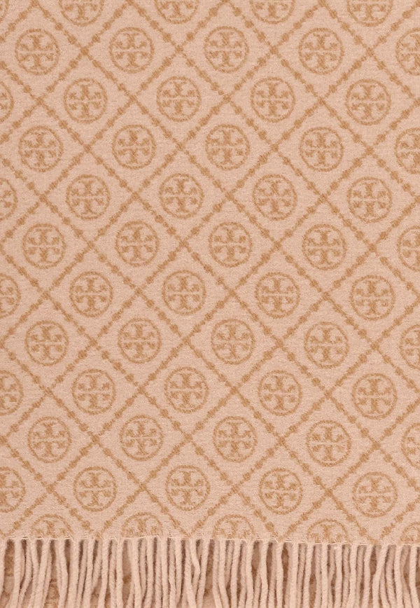 Tory Burch T Monogram Oblong Wool-Blend Scarf Beige 164571250_Brown_40027963