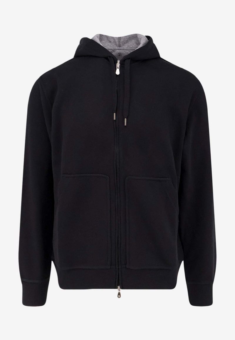 Brunello Cucinelli Logo-Embroidered Zip-Up Hoodie Black MM8319069GC101_Black_30005224