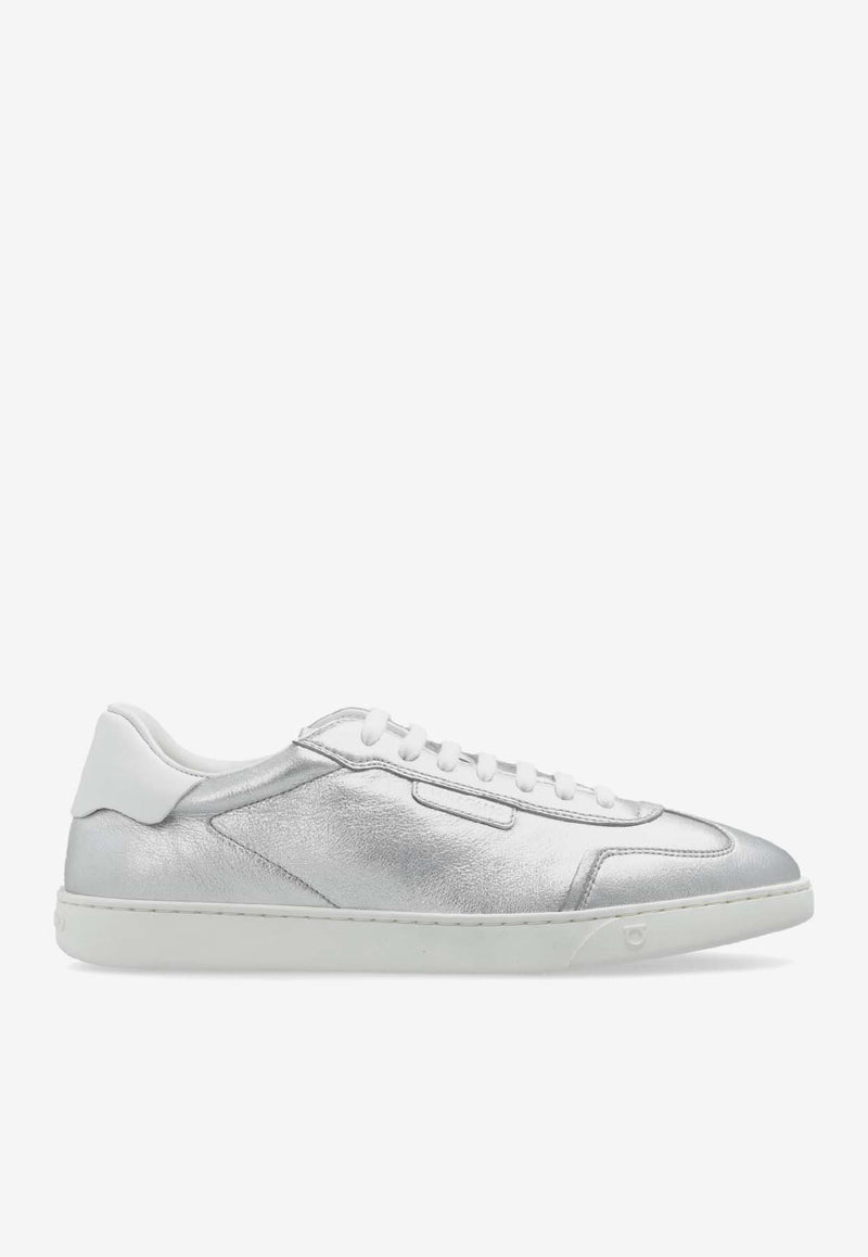 Ferragamo Athena Laminated Leather Sneakers Silver 030703 ATHENA 784924-SILVER ARGENTO