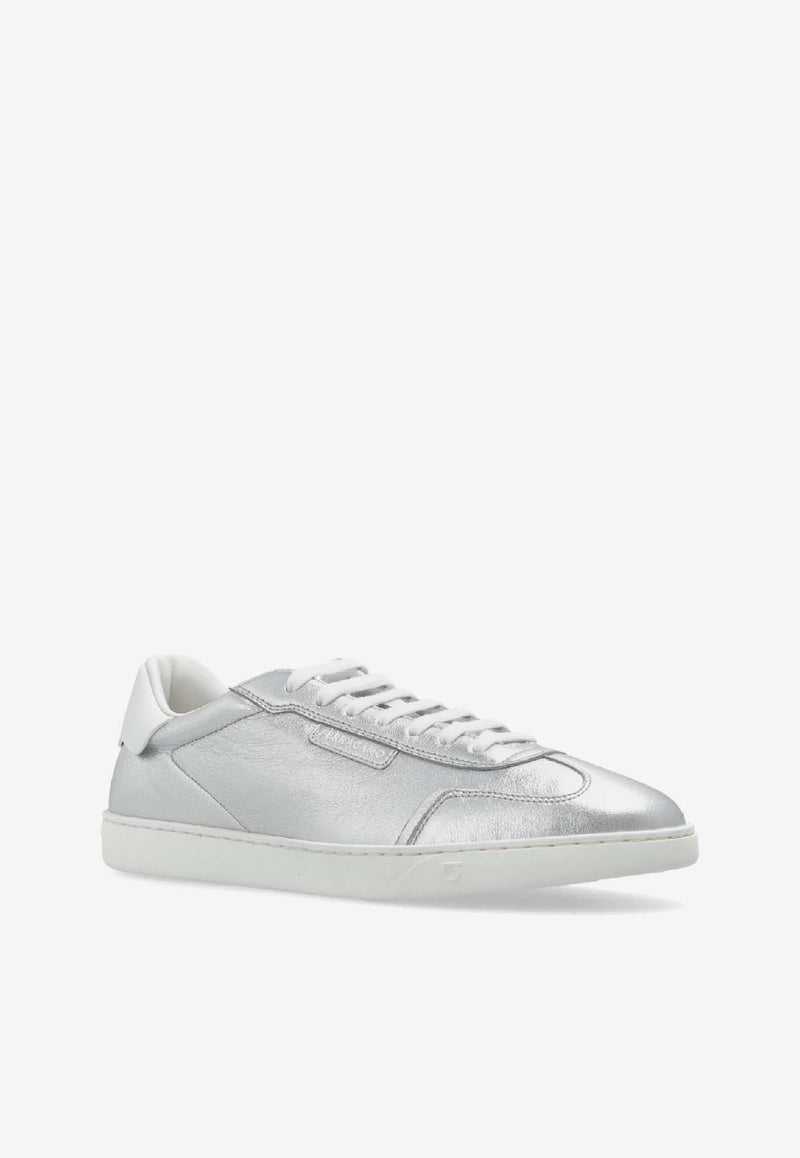 Ferragamo Athena Laminated Leather Sneakers Silver 030703 ATHENA 784924-SILVER ARGENTO