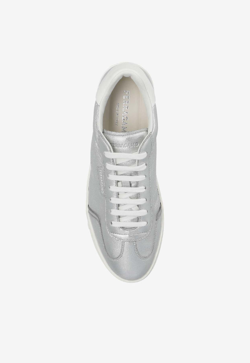 Ferragamo Athena Laminated Leather Sneakers Silver 030703 ATHENA 784924-SILVER ARGENTO