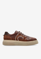 Ferragamo Cassina Gancini Leather Low-Top Sneakers Brown 02A048 CASSINA GAN2 784535-MIDBROWN