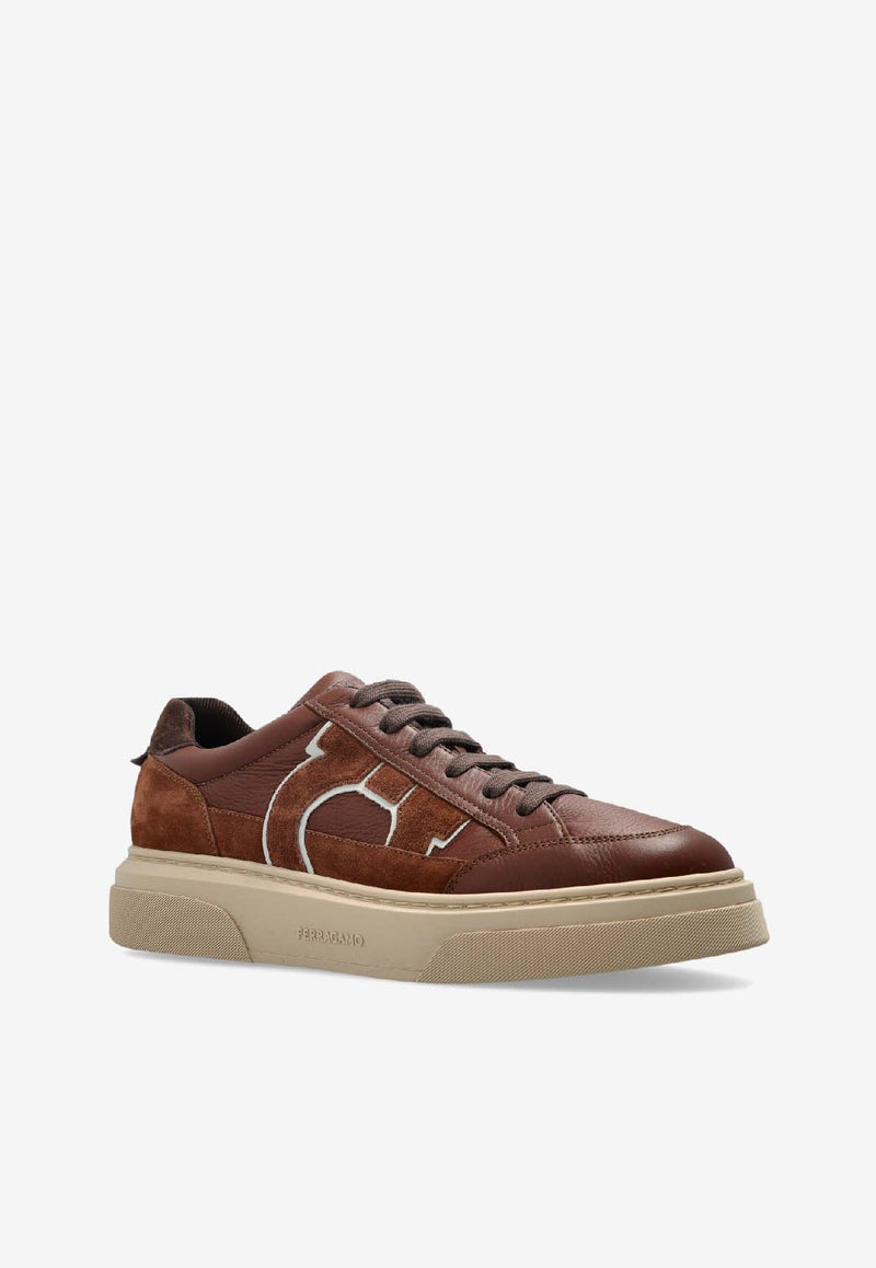 Ferragamo Cassina Gancini Leather Low-Top Sneakers Brown 02A048 CASSINA GAN2 784535-MIDBROWN