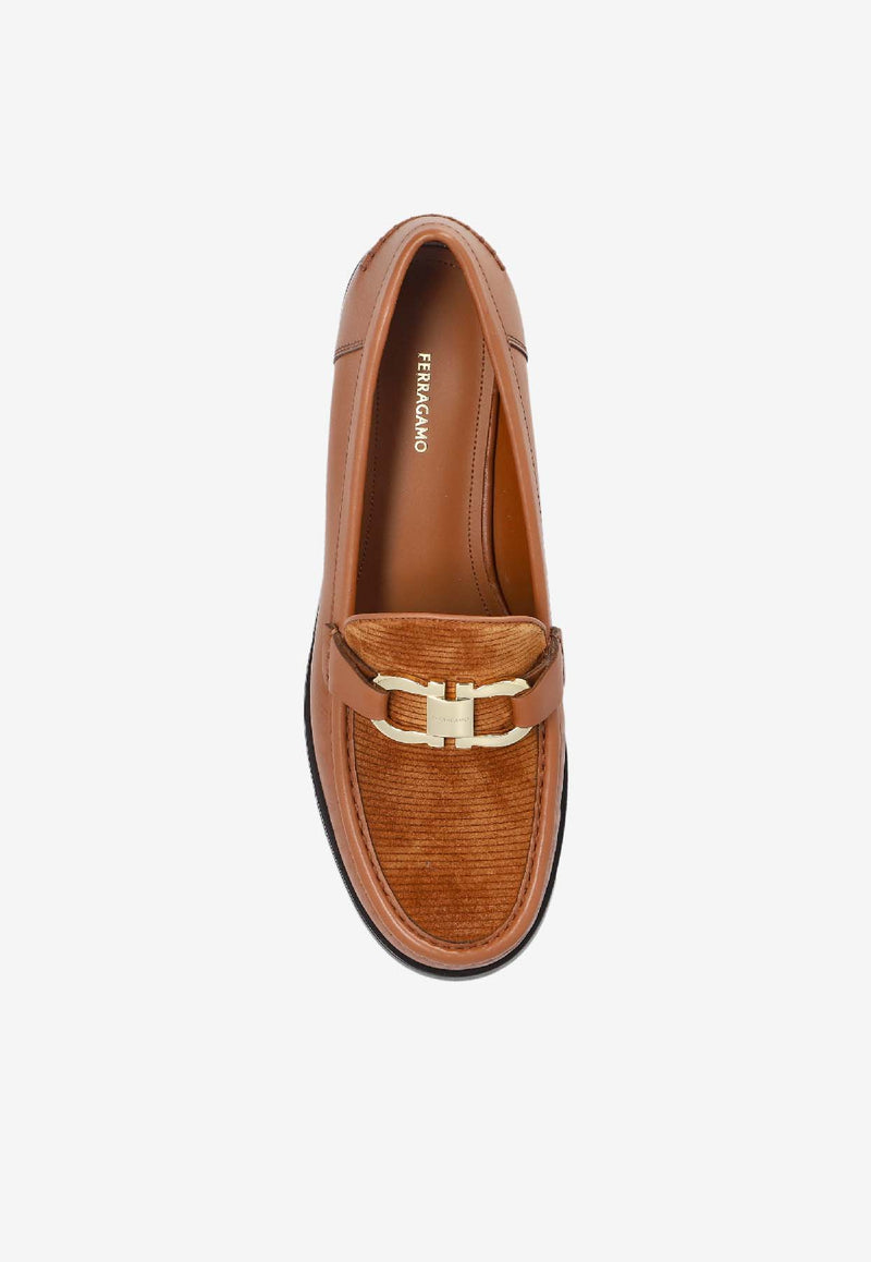 Ferragamo Maryan Gancini Leather Loafers Brown 01K580 MARYAN COR 785538-NATURALE
