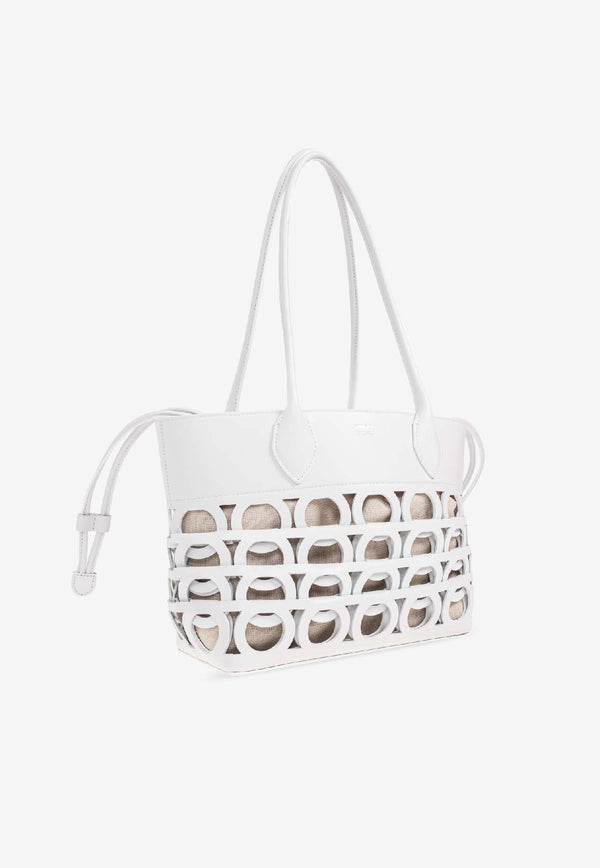 Ferragamo Gancini East/West Tote Bag White 21A229 TT GANCI EW 784695-OPTIC WHITE
