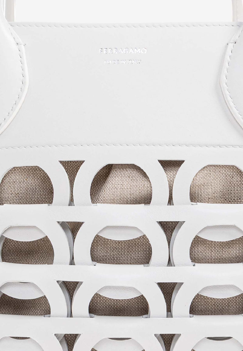 Ferragamo Gancini East/West Tote Bag White 21A229 TT GANCI EW 784695-OPTIC WHITE