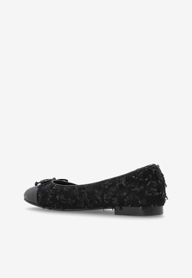 Tory Burch Cap-Toe Tweed Ballet Flats Black 177191 0-400