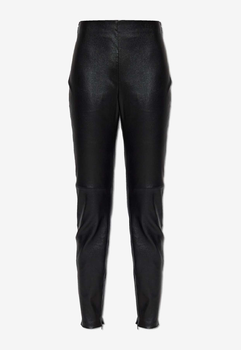 Versace Plongé Leather Leggings with Debossed-Logo Black 1021690 1A16045-1B000