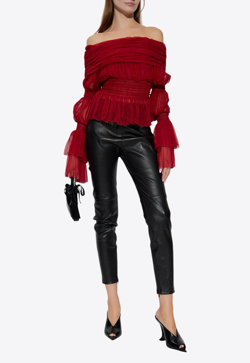 Versace Plongé Leather Leggings with Debossed-Logo Black 1021690 1A16045-1B000