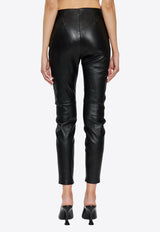 Versace Plongé Leather Leggings with Debossed-Logo Black 1021690 1A16045-1B000