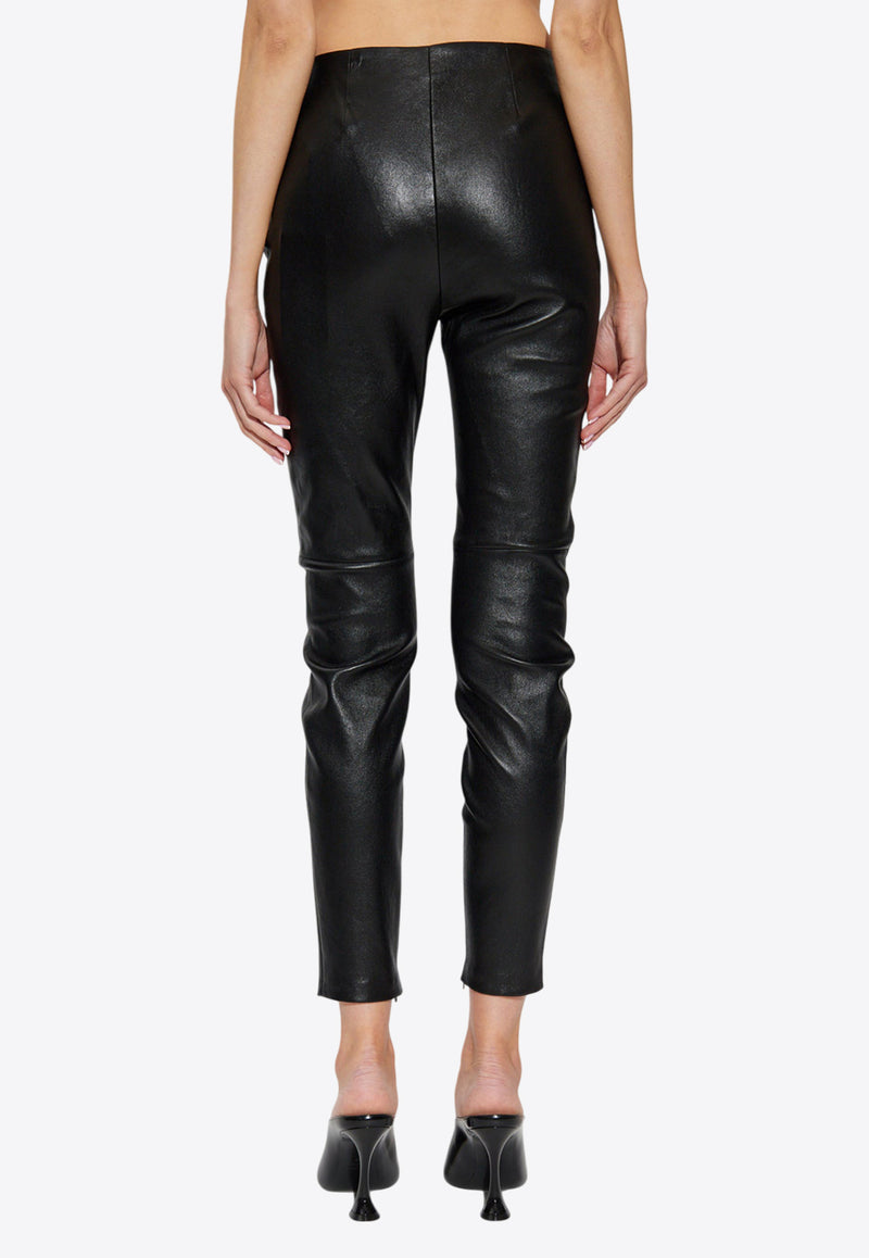 Versace Plongé Leather Leggings with Debossed-Logo Black 1021690 1A16045-1B000