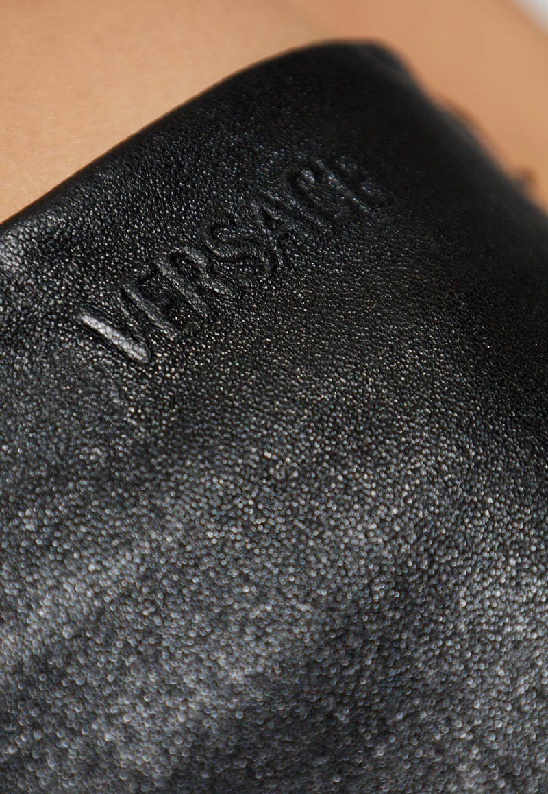 Versace Plongé Leather Leggings with Debossed-Logo Black 1021690 1A16045-1B000