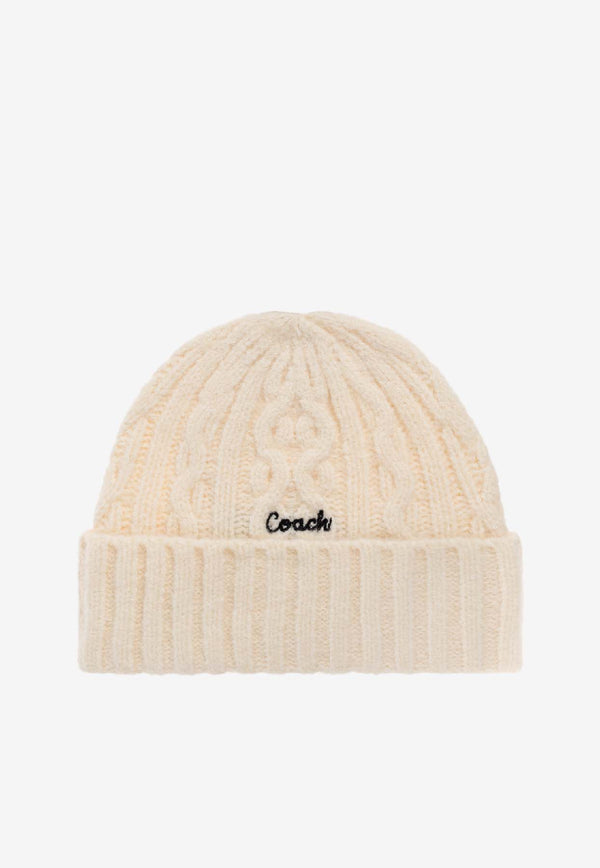 Coach Cable-Knit Logo Beanie Cream 29CCL47 0-CHK