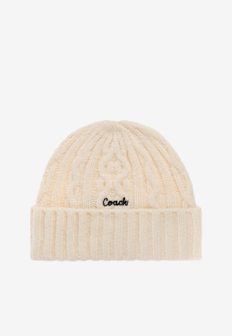 Coach Cable-Knit Logo Beanie Cream 29CCL47 0-CHK