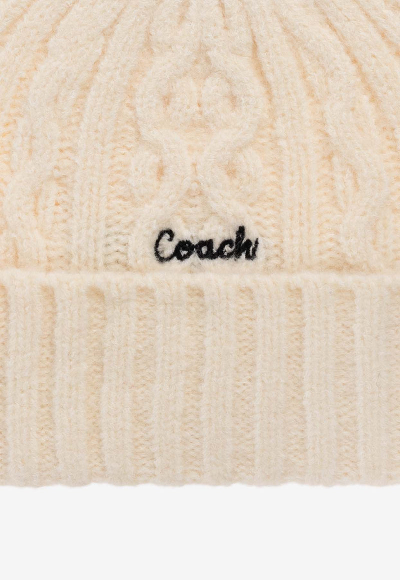 Coach Cable-Knit Logo Beanie Cream 29CCL47 0-CHK