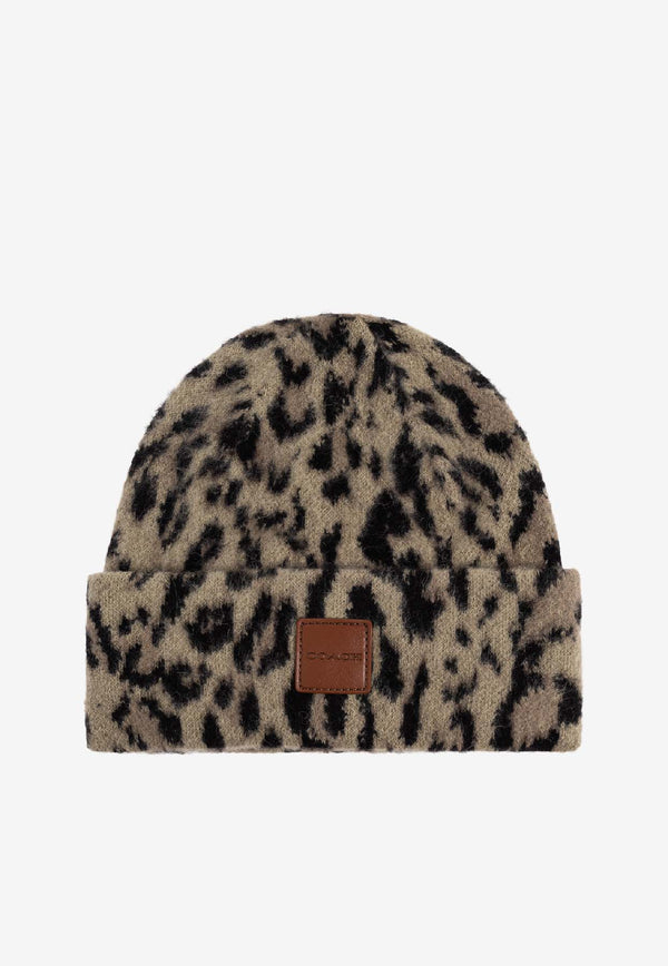Coach Logo Patch Animal Print Beanie Beige 29CCL50 0-TN2