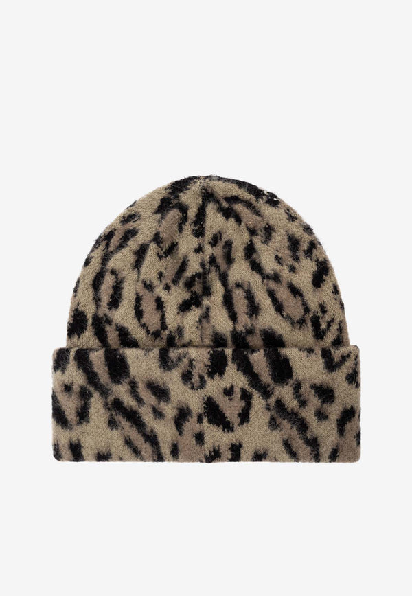 Coach Logo Patch Animal Print Beanie Beige 29CCL50 0-TN2