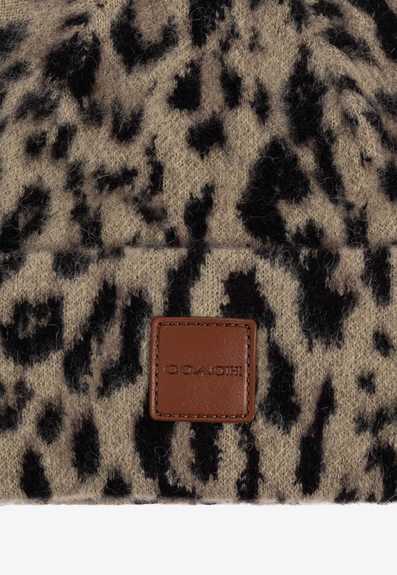Coach Logo Patch Animal Print Beanie Beige 29CCL50 0-TN2