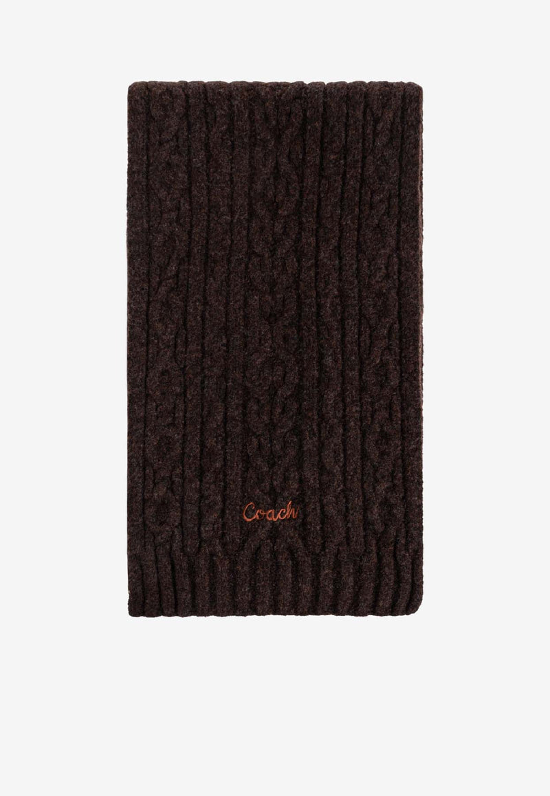 Coach Embroidered Logo Wool-Blend Scarf Brown 29CCL89 0-MPL