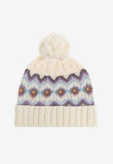 Coach Logo Intarsia Knitted Pom Pom Beanie Cream 29CCL51 0-CAH