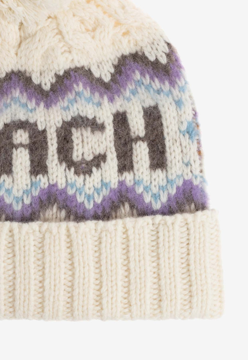 Coach Logo Intarsia Knitted Pom Pom Beanie Cream 29CCL51 0-CAH