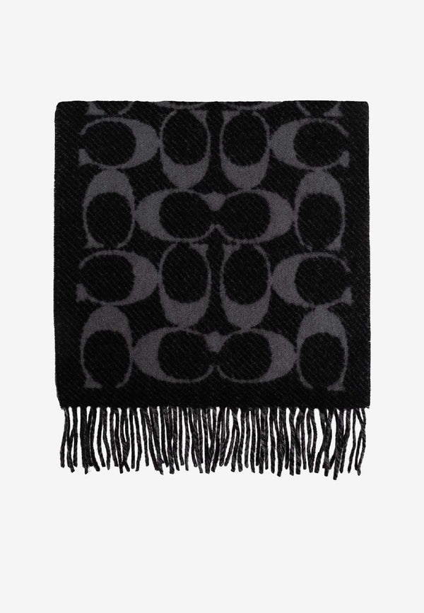 Coach Monogram Fringed Wool Scarf Black 29COWC540671 0-001