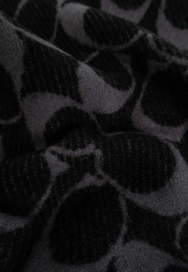 Coach Monogram Fringed Wool Scarf Black 29COWC540671 0-001