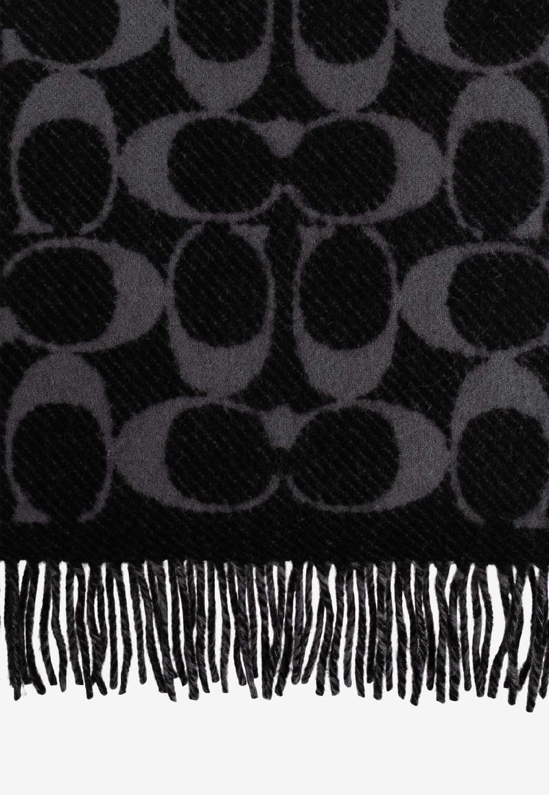 Coach Monogram Fringed Wool Scarf Black 29COWC540671 0-001