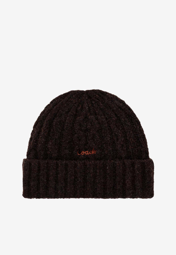 Coach Cable-Knit Logo Beanie Brown 29CCL47 0-MPL