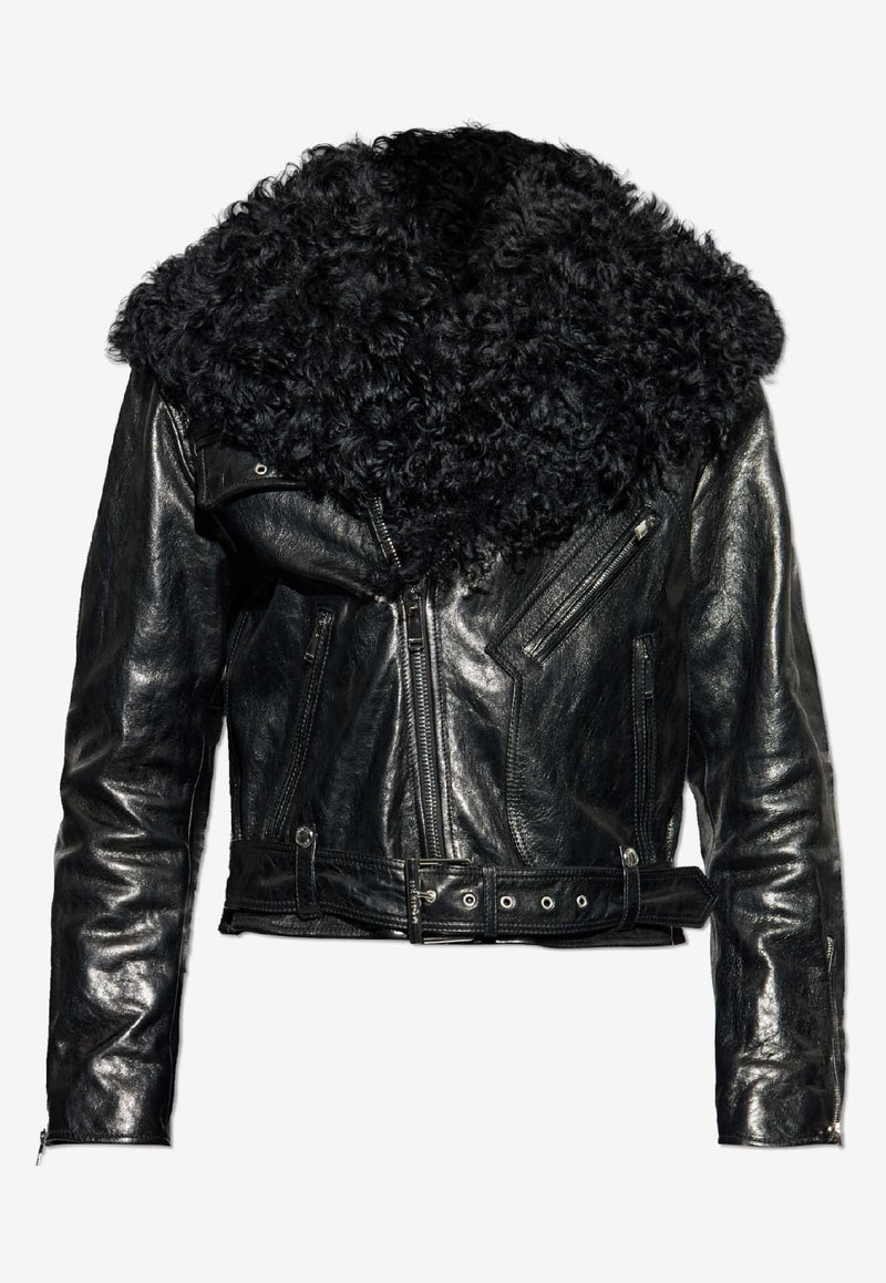 Alexander McQueen Shearling Leather Jacket Black 842589 Q5AP5-1000