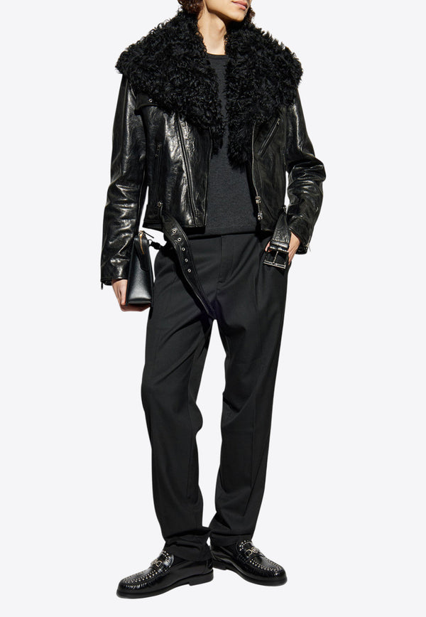 Alexander McQueen Shearling Leather Jacket Black 842589 Q5AP5-1000